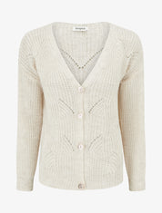 Gilet en maille fantaisie à col V - Écru - 1