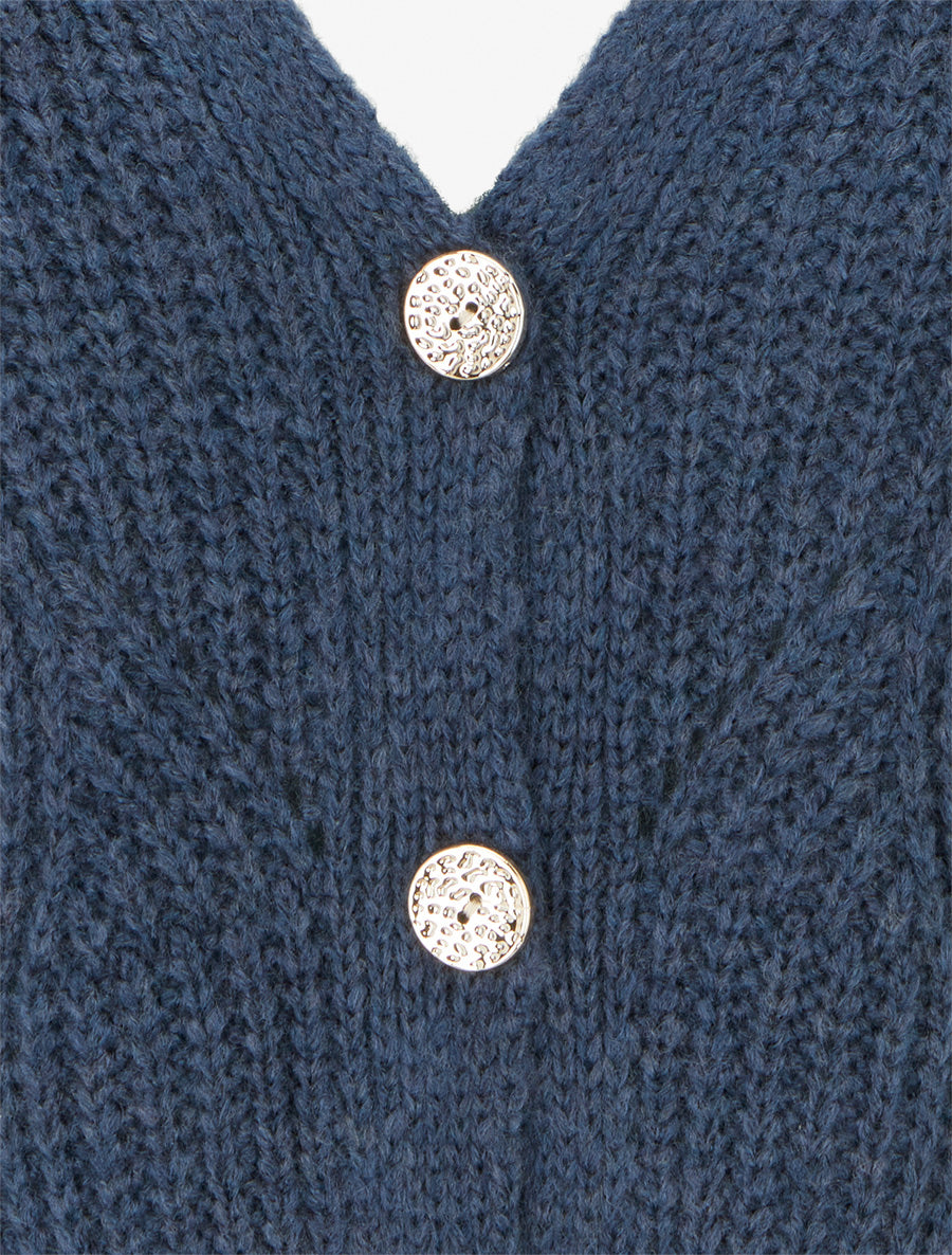Gilet en maille fantaisie à col V - Bleu - 3