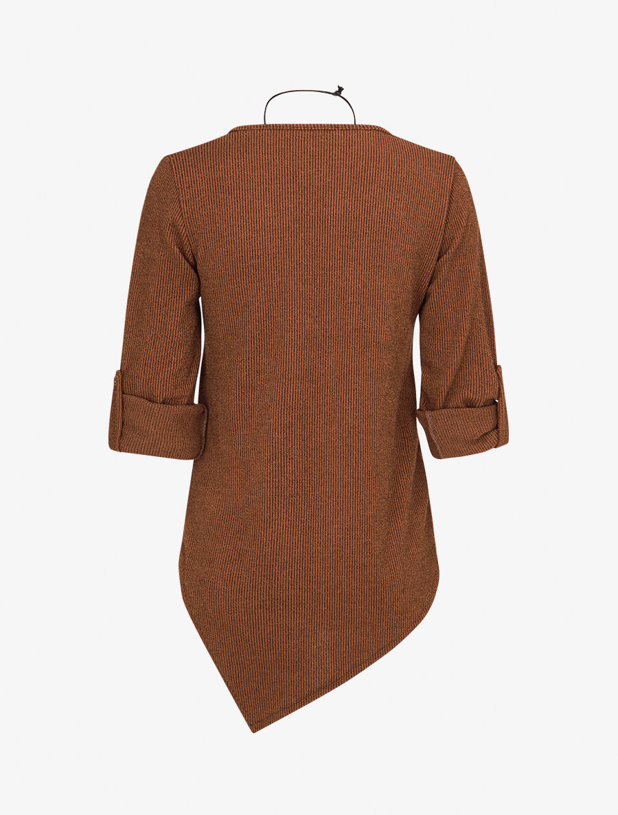 Pull long côtelé et asymétrique - Marron - 2