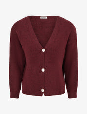 Gilet ample en maille épaisse à col V - Lie de vin - 1