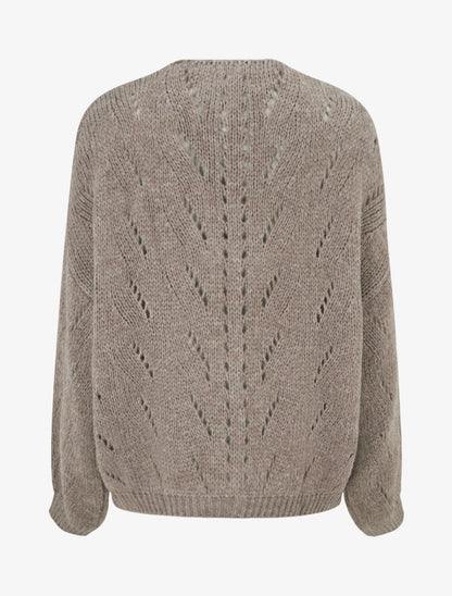 Gilet ample en maille ajourée à col V - Taupe - 2