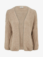 Gilet ouvert en maille épaisse coupe ample - Beige - 1