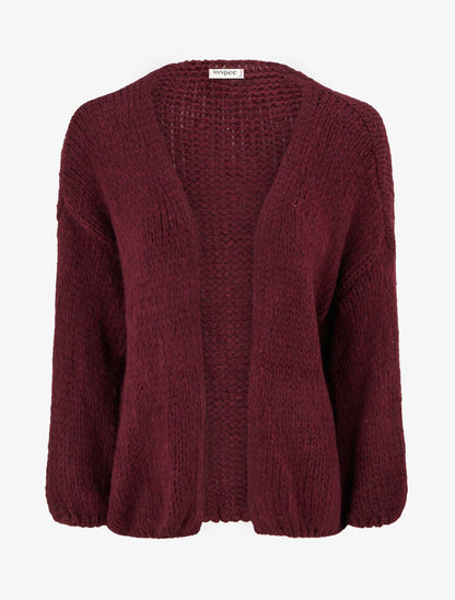 Gilet ouvert en maille épaisse coupe ample - Lie de vin - 1