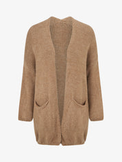Gilet long ouvert en maille épaisse - Camel - 1