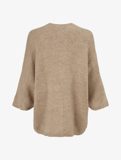 Gilet ouvert en maille épaisse à manches chauve-souris - Beige - 2