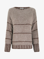 Pull coupe carrée à rayures style pointillé - Taupe - 1