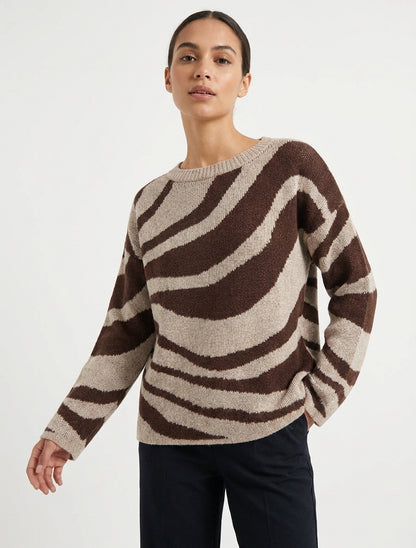 Quadratisch geschnittener Pullover mit Zebramuster - Braun