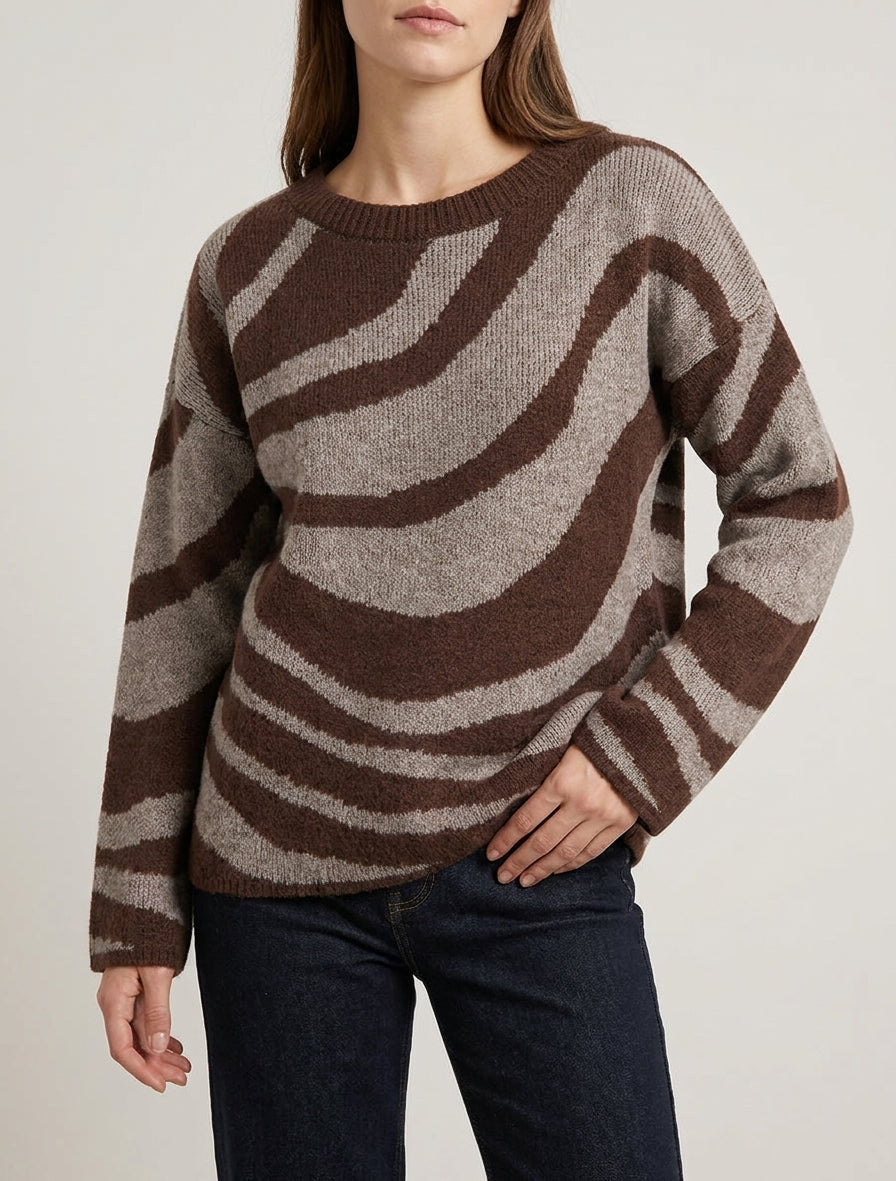 Quadratisch geschnittener Pullover mit Zebramuster - Maulwurf