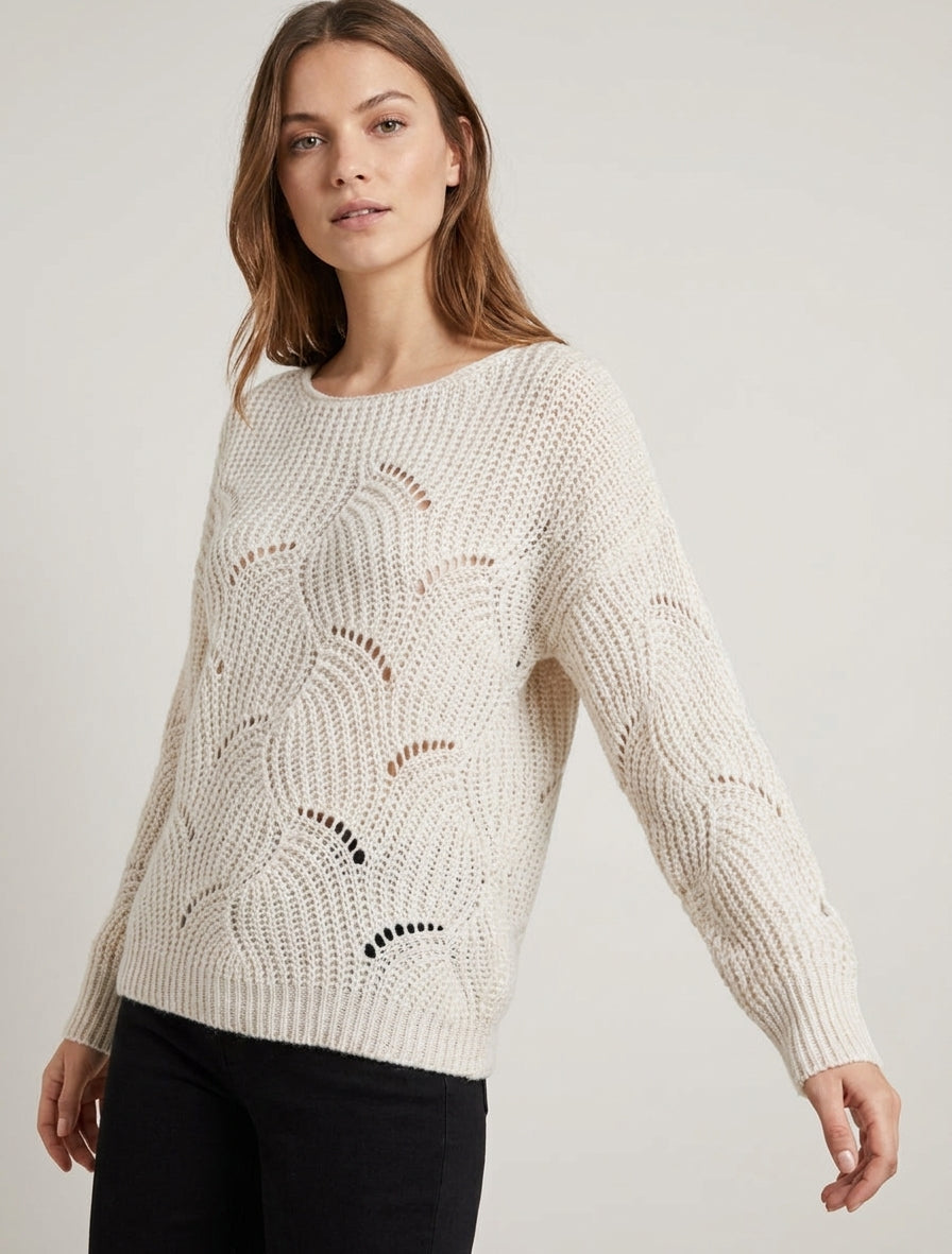 Weit geschnittener Pullover aus durchbrochenem Fantasie-Strick - Ecru