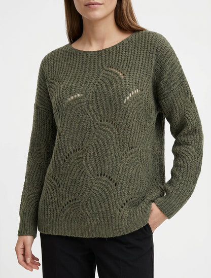 Weit geschnittener Pullover aus durchbrochenem Fantasie-Strick - Kaki