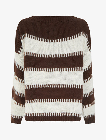 Pull coupe carrée à rayures fantaisies - Marron - 2