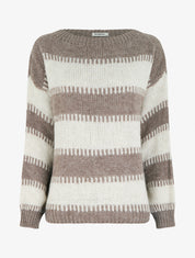 Pull coupe carrée à rayures fantaisies - Taupe - 1