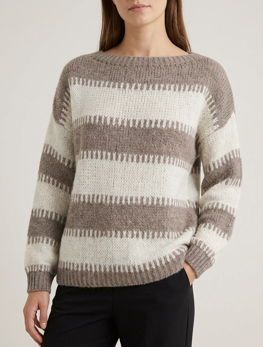 Quadratisch geschnittener Pullover mit fantasievollen Streifen - Maulwurf