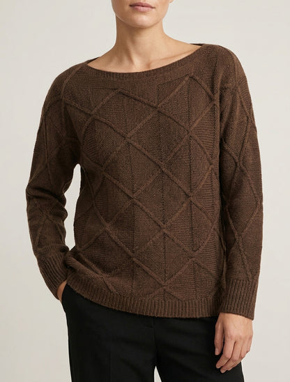 Pullover mit U-Boot-Ausschnitt aus Strick mit Karo-Effekt - Braun