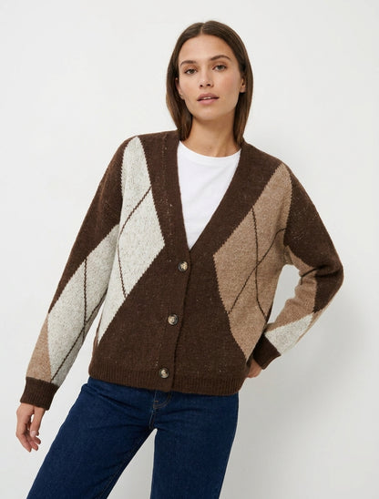 Weit geschnittener Jacquard-Strickpullover - Braun