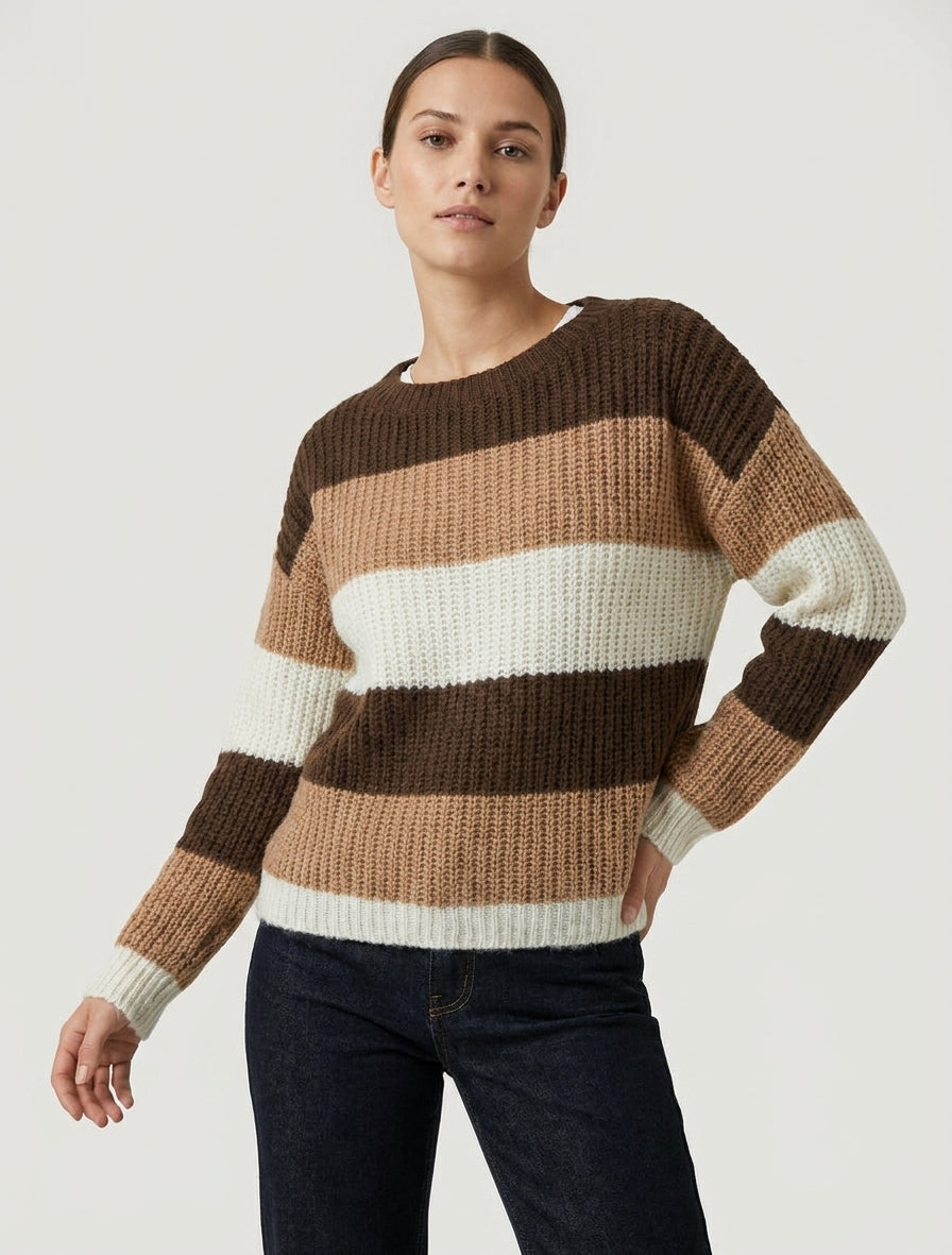 Gestreifter Pullover mit geradem Schnitt - Braun