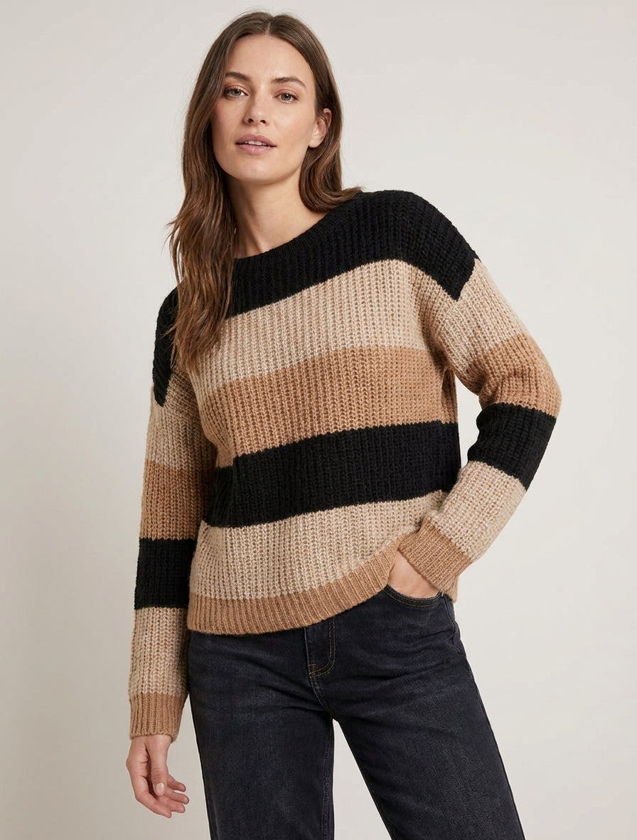 Gestreifter Pullover mit geradem Schnitt - Schwarz