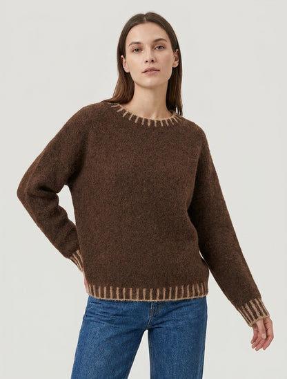 Pullover aus Wollmischung mit kontrastierenden Rändern - Braun