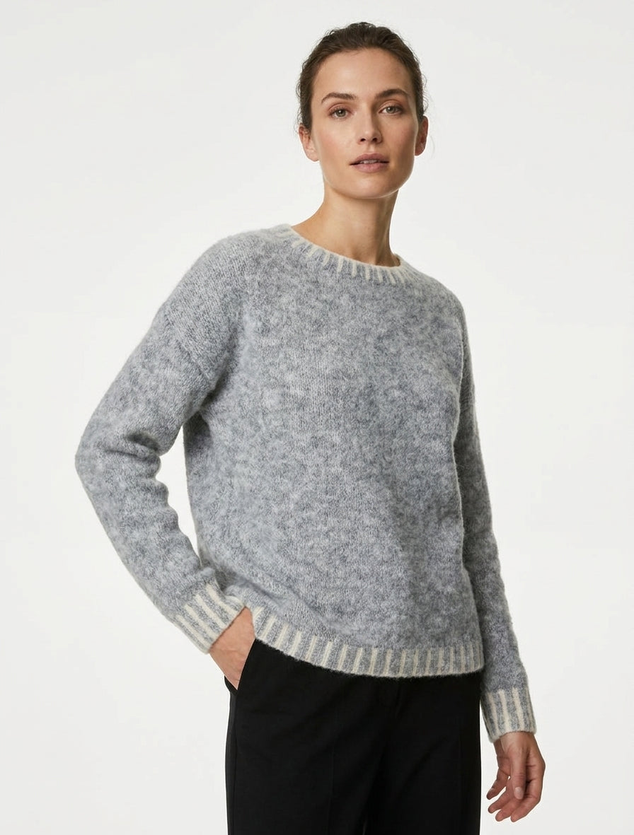 Pullover aus Wollmischung mit kontrastierenden Rändern - Grau