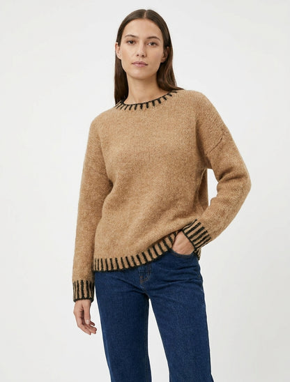 Pullover aus Wollmischung mit kontrastierenden Rändern - Kamel