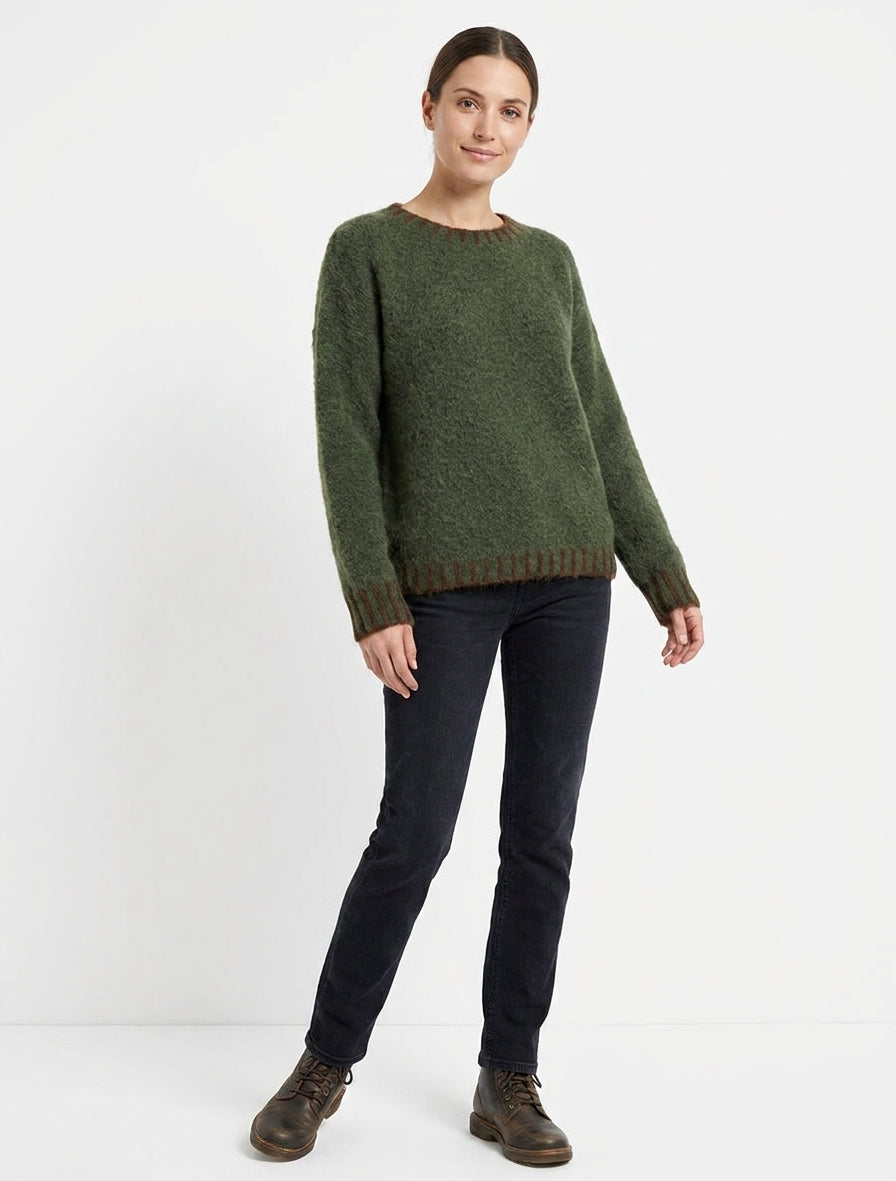 Pullover aus Wollmischung mit kontrastierenden Rändern - Kaki
