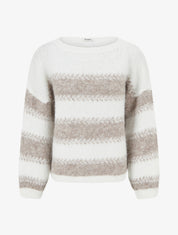 Pull ample en laine mélangée à rayures stylisées - Blanc - 1