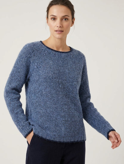 Pullover aus Wollmischung mit kontrastierendem Besatz - Blau