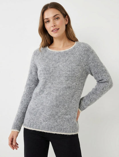 Pullover aus Wollmischung mit kontrastierendem Besatz - Grau
