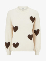 Pull en laine mélangée à motif coeur - Beige clair - 1