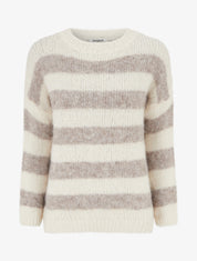 Pull ample à rayures en laine mélangée - Taupe - 1