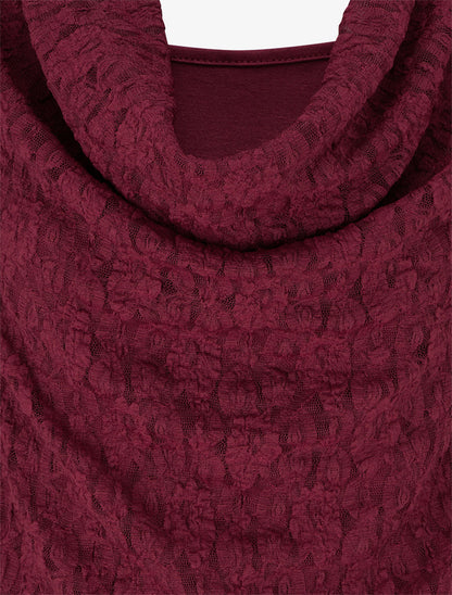 Top droit en dentelle à col bénitier - Lie de vin - 3