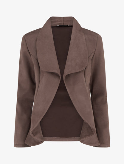 Veste en suédine droite à col châle - Marron - 1
