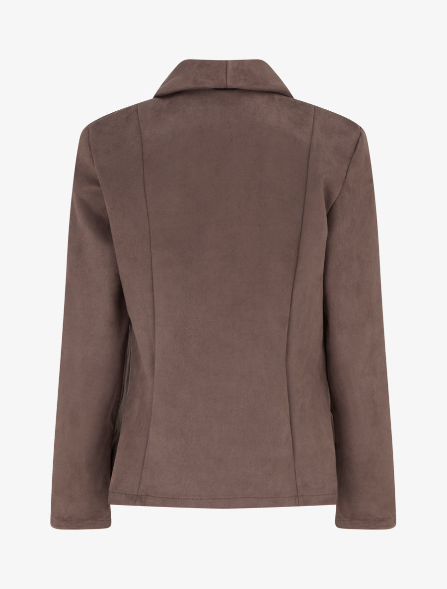 Veste en suédine droite à col châle - Marron - 2