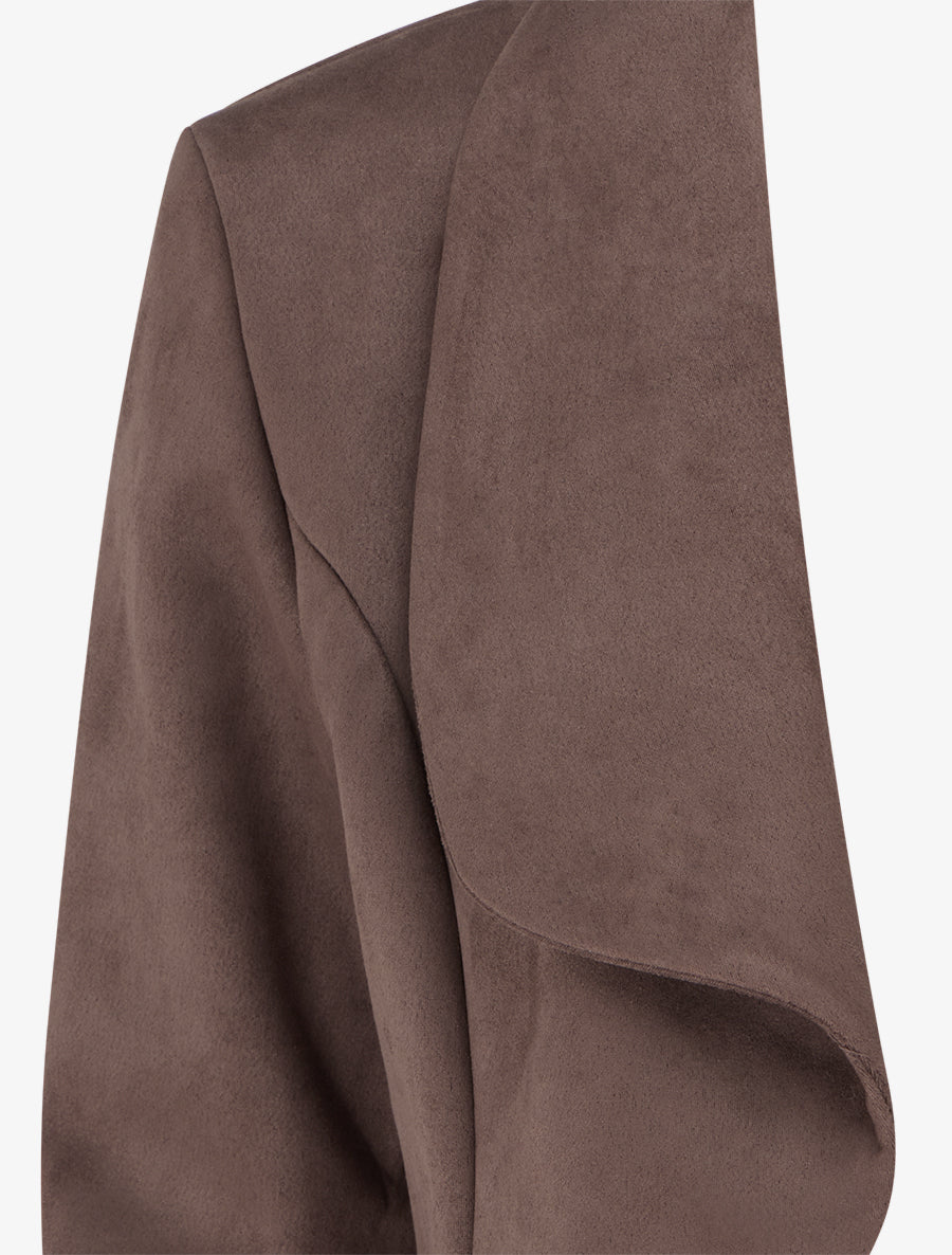 Veste en suédine droite à col châle - Marron - 3