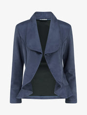 Veste en suédine droite à col châle - Marine - 1