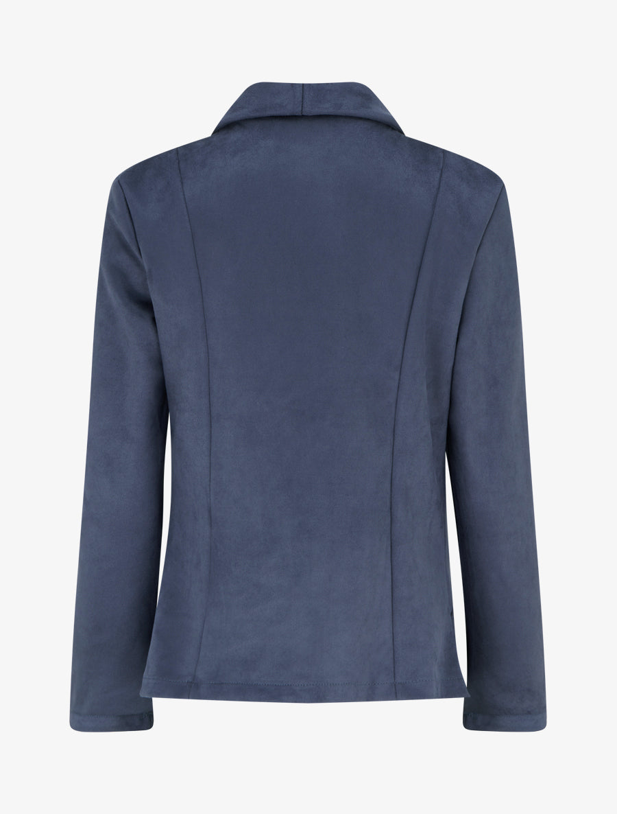 Veste en suédine droite à col châle - Marine - 2