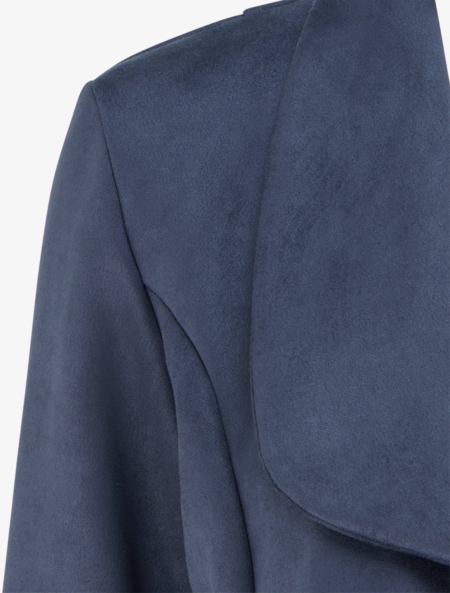 Veste en suédine droite à col châle - Marine - 3