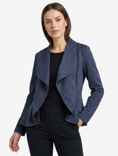 Gerade geschnittener Wildlederimitat-Blazer mit Schalkragen - Marine