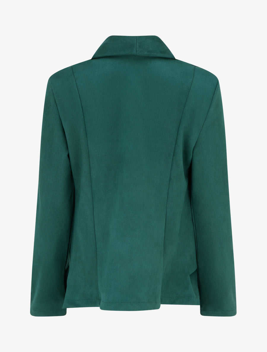 Veste en suédine droite à col châle - Vert foncé - 2