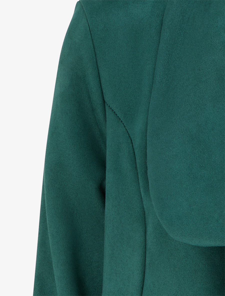 Veste en suédine droite à col châle - Vert foncé - 3