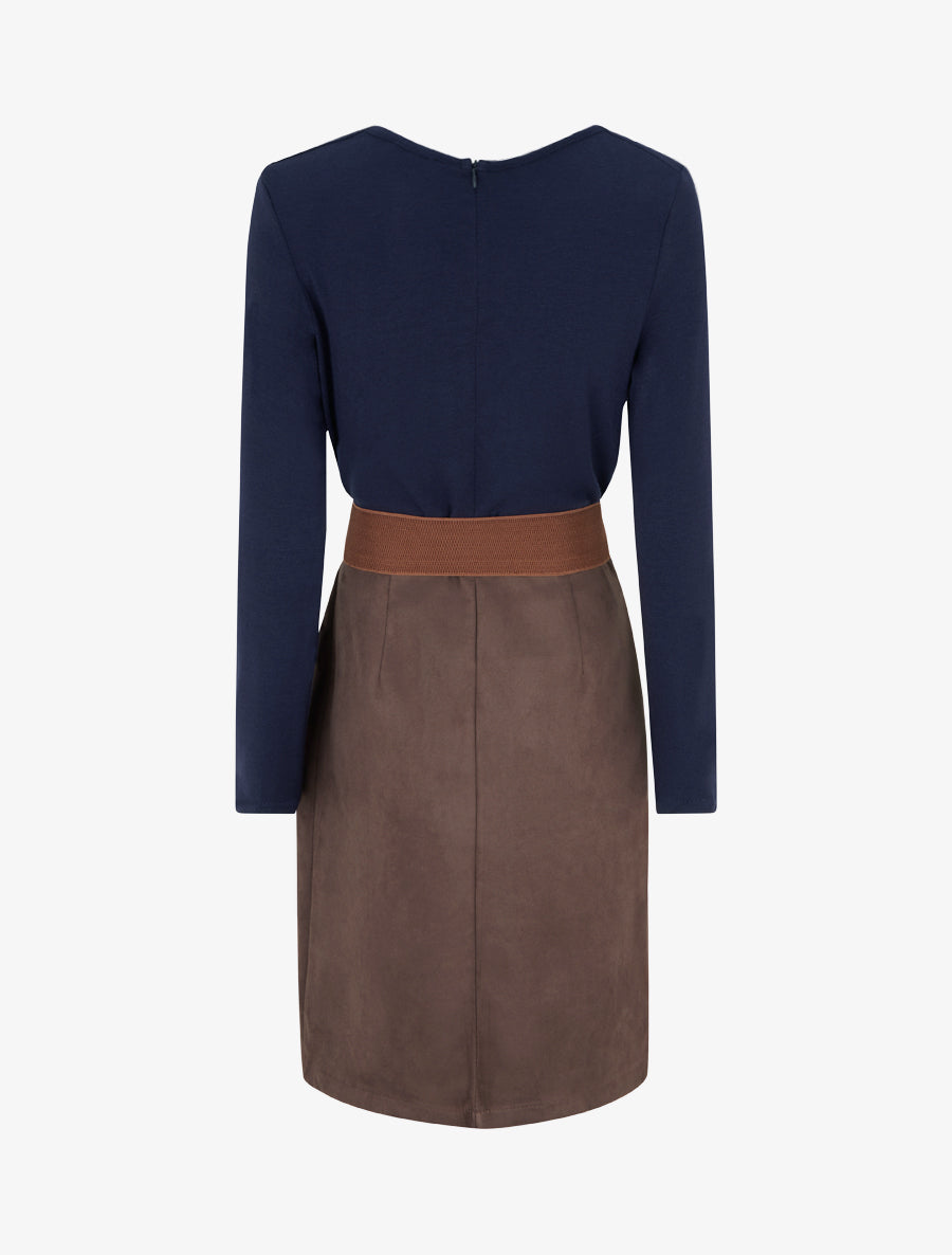 Robe bimatière droite style portefeuille - Marine - 2