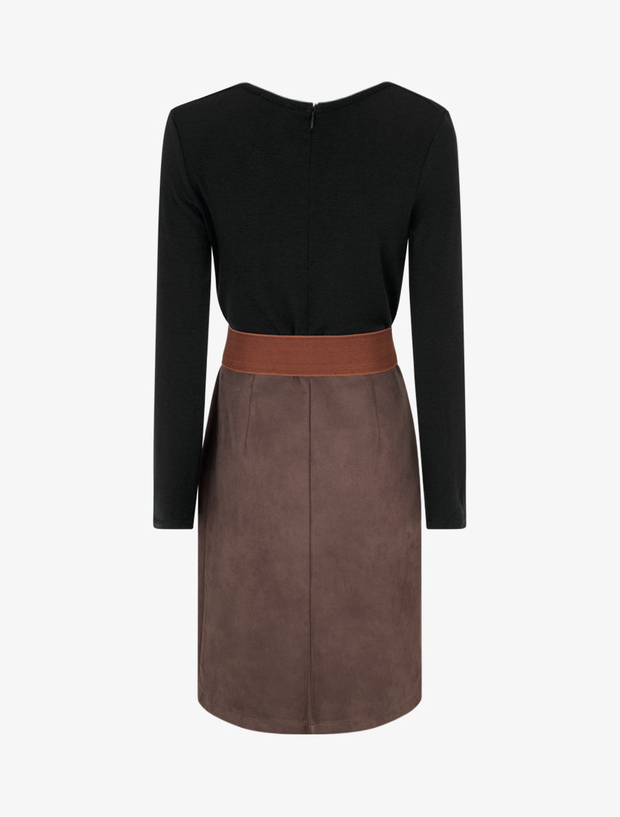 Robe bimatière droite style portefeuille - Noir - 2