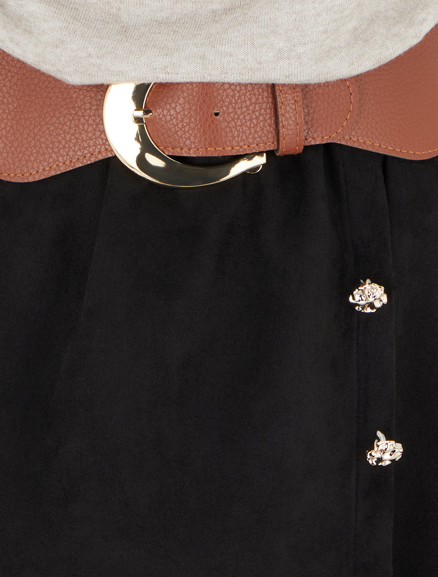 Robe bimatière droite style portefeuille - Beige - 3