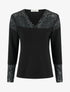 Pull fin à col V et poignets en dentelle - Noir - 1