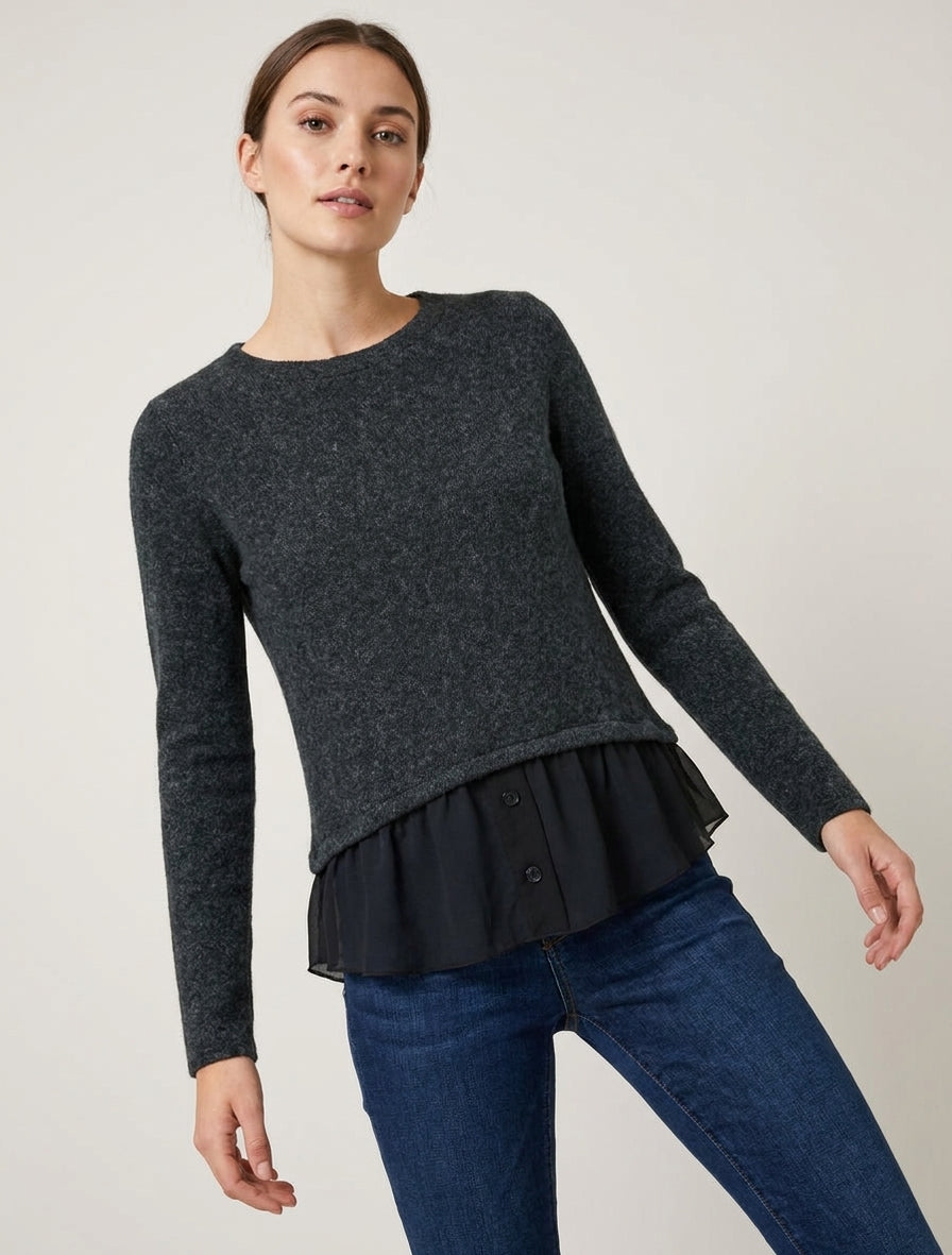 Gerader flauschiger Pullover mit Segelrand - Dunkelgrau