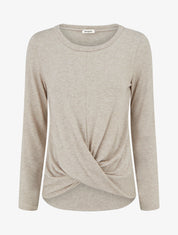 Pull droit effet drapé à col rond - Taupe clair - 1