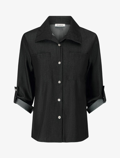 Chemise droite basique à poches plaquées - Noir - 1