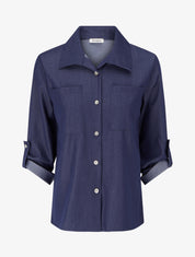 Chemise droite basique à poches plaquées - Bleu denim - 1