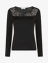 Pull fin à encolure carrée empiècement dentelle - Noir - 1