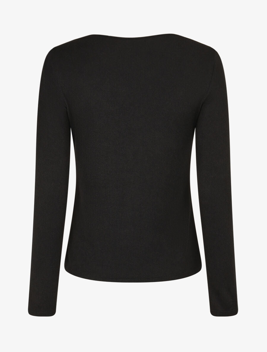 Pull fin à encolure carrée empiècement dentelle - Noir - 2